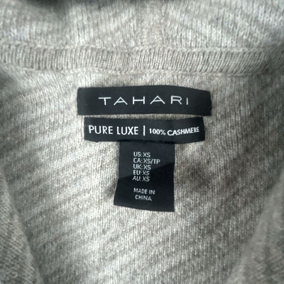 Tahari 100% Cashmere Open Front Long Cardigan Womens Sz XS Beige Hooded 36” Long - Picture 3 of 8